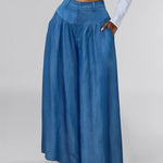 Elegant Wide Leg Palazzo Pants for Women - 100% Polyester Solid Color Frill Detail Trousers, Spring/Summer/Fall Season, Middle East Collection
