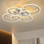 Modern 6-Ring Chrome LED Chandelier - Energy-Efficient, Color-Tunable (3000K-6500K), Semi-Flush Mount for Living Room, Office, Cafe, Bedroom, Bathroom, Kitchen - Hardwired, 110-240V, No Battery Needed, Modern Lighting | Moder