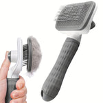 1pc Easy-Clean Pet Grooming Brush for Dogs & Cats - Gentle Deshedding Massage Comb with One-Click Hair Removal, Plastic Handle, Ideal for Loose Undercoat, Dog Grooming