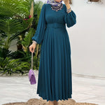 Ruffle Hem Crew Neck Long Sleeve Abayas Dress, Elegant Maxi Length Dress, Women's Clothing