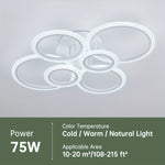 Modern 6-Ring LED Ceiling Light Fixture, Dimmable Flush Mount Indoor Lighting with Remote Control, Minimalist Design for Living Room, Bedroom, Office, Kitchen - 85V-265V Hardwired LED Lights