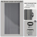 Waterproof Gray Foldable Privacy Shower Curtain with Magnetic Attachment, Polyester Wave Screen, Black Hooks Included, Machine Washable for All Seasons