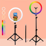 12-Inch USB Powered Selfie Ring Light with Matte Metal Finish, Push Button Control, Dimmable RGB Color Modes, Adjustable 109.98cm Tripod Stand & 99.06cm Extension Rod, with Phone Holder for Live Stream, Makeup & Photography