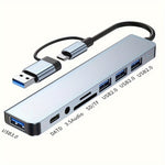 8-in-1 USB Hub with Audio Jack, Multi-Port Adapter for Tablets, USB-Powered, 5V Operating Voltage, Compatible with Tablets