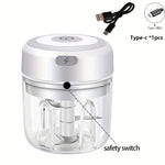 Electric Mini Garlic Chopper with a Capacity of 100/250Ml, USB Meat Grinder, And Garlic Crusher. It Is a Robust Tool for Crushing Ginger And Vegetables, Featuring a Safety Switch And a Thickened Design.