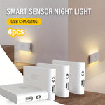 4pcs USB Rechargeable LED Motion Sensor Night Lights – Smart Wall Lights with Adjustable Brightness, Infrared Sensor for Bedroom, Hallway, Cabinet & Kitchen, Motion Sensor Light Indoor