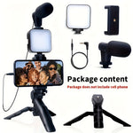 1pc Universal 3-in-1 Smartphone Video Blogging Kit with LED Ring Light, Mini Shotgun Microphone, and Tripod Stand - Battery-Powered, for Live Streaming, Video Calls, and Vlogging (Battery Not Included)