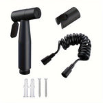 Black 304 Stainless Steel Toilet Companion Three-piece Set Black Spray Gun + Double Hole Seat + 2 Meter Telescopic Hose, Bidet, High Pressure Spray Gun, Bathroom Accessories
