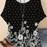 Floral Print Crew Neck T-Shirt, Casual Short Sleeve Top for Spring & Summer, Women's Clothing