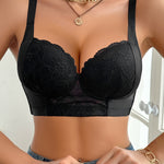Elegant Lace Push-Up Bra for Women - Comfortable, Anti-Sagging with Enhanced Support, Non-Removable Pads, Hand Washable, White Floral Lace Detail, Antisagging Bra|Feminine Undergarment|Elastane Comfort