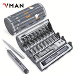 VMAN 138-in-1 Precision Electric Screwdriver Set, Handheld Chrome Vanadium Steel, Battery/USB Dual Power Mode, 230mAh Rechargeable Lithium Polymer Battery, ≤36V Operating Voltage for Mobile Phones, Cameras, Computers, Gamin
