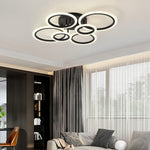 Modern 6-Light LED Ceiling Fixture with Black Rings & White Light, 4000K Illumination for Kitchen, Bedroom, Living Room, Laundry - Semi Flush Mount, Acrylic Shades, Hardwired Installation, Ceiling Lights for Home