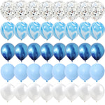 40 Pcs Blue Set Agate Marble Balloons Silver Confetti Balloon Wedding Valentine's Day Baby Shower Birthday Party Decorations