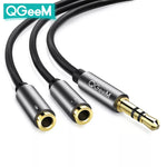 QGEEM 3.5mm Audio Splitter Cable for Computer Jack 3.5mm 1 Male to 2 Female Mic Y Splitter AUX Cable Headset Splitter Adapter