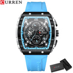 CURREN Fashion Sports Watches with Large Dial Unique RectangularHollow Design Quartz Wristwatches with Chrongraph Auto Date 8442