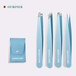 4 Pcs Colorful Eyebrow Tweezer Hair Beauty Fine Hairs Puller Stainless Steel Slanted Eye Brow Clips Removal Makeup Tools