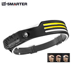 COB LED Sensor Head Lamp Induction Headlamp Built-in Battery Flashlight USB Rechargeable Head Torch 5 Lighting Modes Headlight