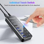 Powered USB C Hub with 10Gbps Ports - Individual Touch Switches