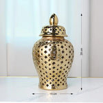 Silvery Ceramic Ginger Jar with Lid - Hollow Out Storage Jar