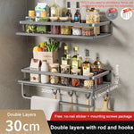 No Punch Spice Rack Wall Mounted - Spice Organizer with Hook & Rod