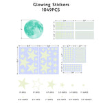 Luminous Moon & Star Stickers Glow In The Dark - 1049 Pcs