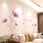 Lavender Wall Stickers - Self Adhesive Flowers Butterfly Wall Decals