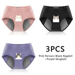 3PCS Cotton Menstrual Panties Leak Proof Breathable Cartoon cat Panties Woman Women Girls Physiological Pants Women's Intimates