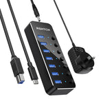 USB Hub Aluminum Industrial 7-Port Splitter - Switch