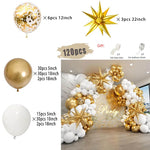 White and Gold Balloons Garland Arch Kit with Starburst Foil Balloon for Wedding Anniversary Birthday Party Decorations Supplie