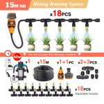 10-25M Garden Adjustable Brass Nozzle Misting 1/4" Watering System 60W Self-Priming Pump Automatic Cool Irrigation Equipment