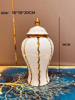 Ceramic Vase Universal Jar Ceramic Gold-plated Striped Storage Jar with Lid Tabletop Decoration Container Storage Jar
