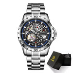 GLENAW Steampunk Skeleton Men's Watch Ring Luxury Automatic Mechanical Watches Luminous waterproof Stainless Steel Strap Watch