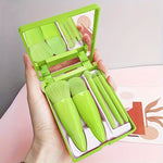 5Pcs Portable Makeup Brush Set With Mirror - Foldable Travel Kit ,Mini Makeup Brush Set Travel Makeup Brush Set