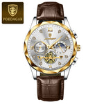 POEDAGAR Luxury Watch for Man Sports Leather Men Quartz Watch Waterproof Luminous Chronograph Men's Watches Male Clock Reloj+box
