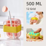 Ice Cube Tray with Lid - Silicone Ice Cube Cup with Straw