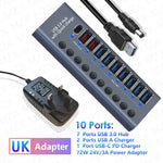 MZX 10/7/4 Port Aluminum USB 3.0 Hub A 3 0 Multi Splitter Concentrator Multiple Extension Hub Switch Power Adapter for PC Laptop