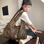JIAERDI Vintage Brown Y2k Handbag Women Retro Subculture Leather Large Capacity Shoulder Bags Ladies Harajuku Aesthetic Tote Bag