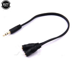 NEW Y Splitter Cable 3.5 Mm 1 Male To 2 Dual Female Audio Cable For Earphone Headset Headphone MP3 MP4 Stereo Plug Adapter Jack