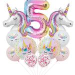 Rainbow Unicorn 32 inch Number Foil Balloons - 11pcs