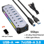 High Speed 7 Ports USB - Individual Switch Adapter Multiport Splitter