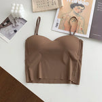 ITOOLIN Fashion Backless Tank Tops Cute Crop Tops For Women Slim Elastic Camisole Ice Silk Women Spaghetti Camis With Bra Pad