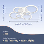 LED Ceiling Light Fixture, 6 Rings Flush Mount Ceiling Light Dimmable 78.74cm 75W Remote Control Dimmable 3000K-6500K, for Living Room, Kitchen, Bedroom, Office, IH-YH4