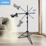 1pc Lomoo LED Fill Light with Adjustable Tripod Stand & Tri-Color Temperature, Floor Mount, Push Button Control, Rechargeable Lithium Battery, USB/Battery Dual Power, for Studio, Makeup, Photography, Live Streaming, Cooking,