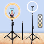 1pc UEGOGO 12" LED Selfie Ring Light with 43.3" Extendable Tripod, 39cm Extension Rod, 3 Color Modes, Dimmable, USB Powered, Push Button Control, Antique Finish, for Makeup, Photography, Videos, Live Streaming