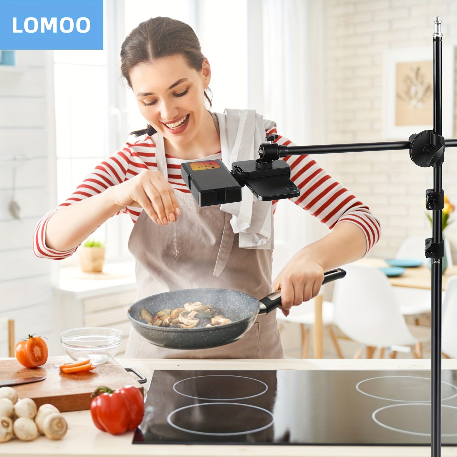 1pc Lomoo LED Fill Light with Adjustable Tripod Stand & Tri-Color Temperature, Floor Mount, Push Button Control, Rechargeable Lithium Battery, USB/Battery Dual Power, for Studio, Makeup, Photography, Live Streaming, Cooking,