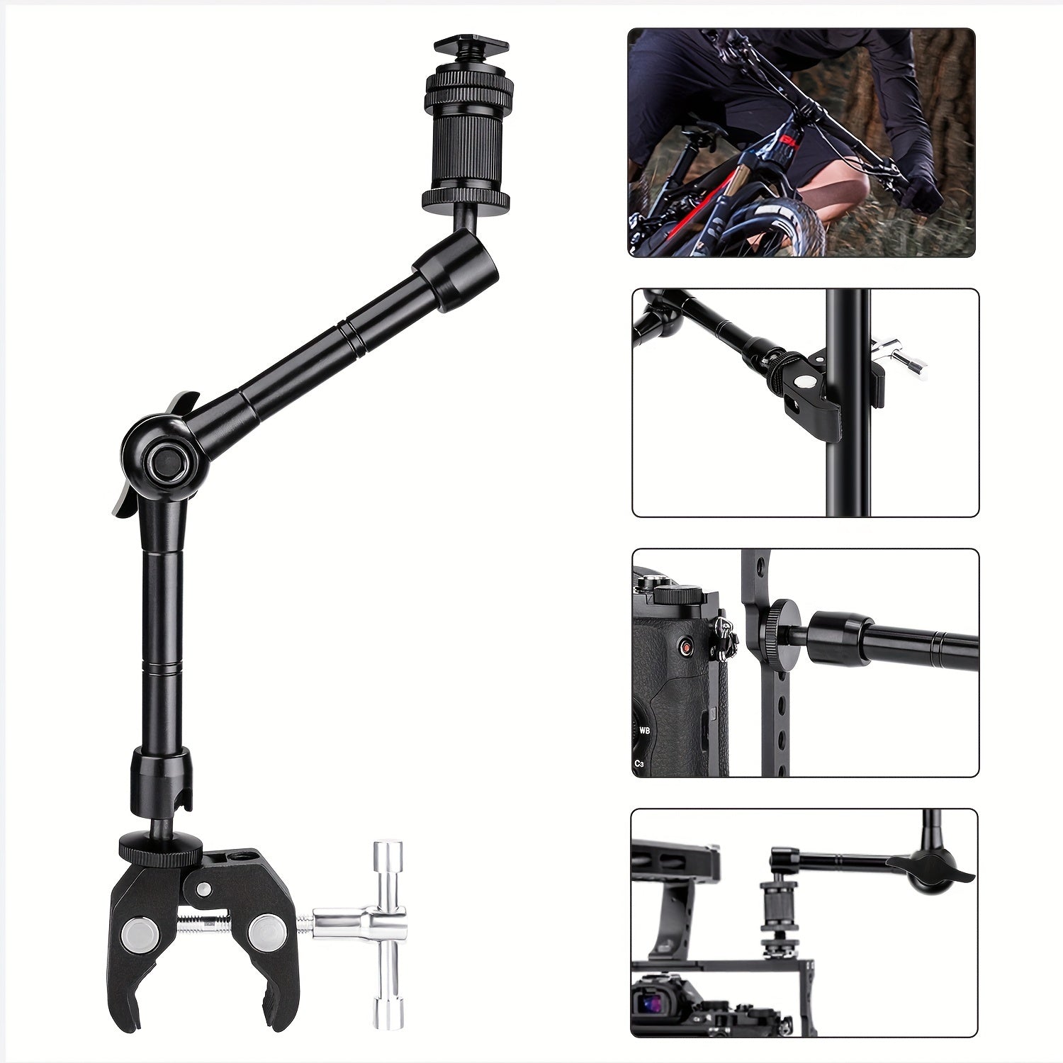 FOMITO 27.94 Cm Articulating Magic Arm + Super Clamp For DSLR Rig Camera To LCD Monito, LED Video Light