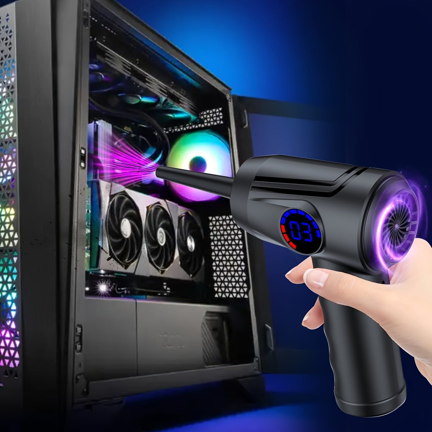 Compressed Air Duster, Electric Air Duster, 6000mAh Fast Charging, 51000 RPM 4 Speed Cordless Air Blower with LCD Display, Portable Built-in LED Light Air Dusters for Computers Keyboard Cleaner Cordless Air Duster, Replaces C