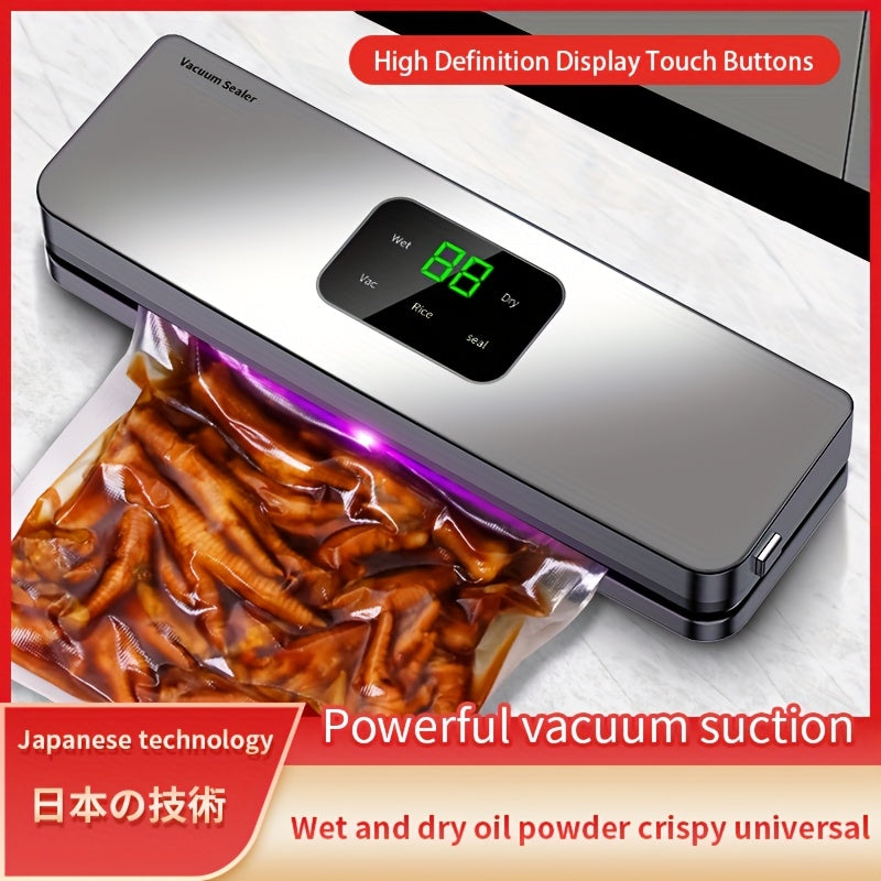 Vacuum Sealer Machine Dry/Wet Food Packaging Seal To Keep Fresh Touch Buttons Digital Display Detachable Cleaning, 10pcs free sealing bags included