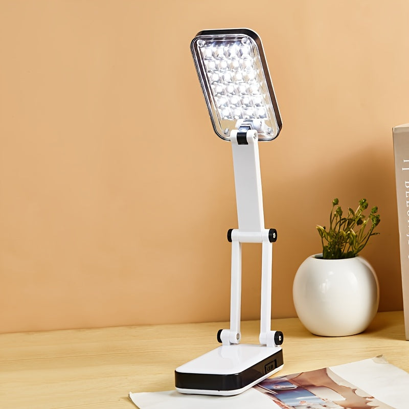 Foldable LED Desk Lamp with Eye Protection, Dual Power Source (Battery/USB), Adjustable Brightness, White, Ideal for Students, Dorm Rooms, and Bedside Reading, Desk Lamps for Home Office