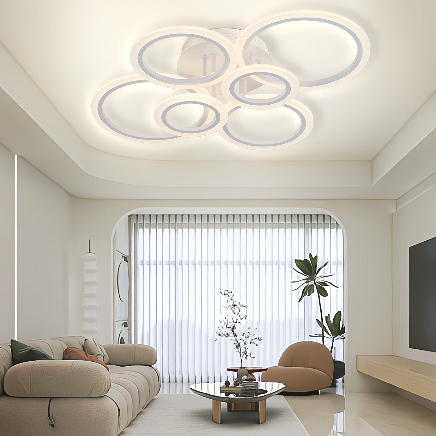 LED Ceiling Light Fixture, 6 Rings Flush Mount Ceiling Light Dimmable 78.74cm 75W Remote Control Dimmable 3000K-6500K, for Living Room, Kitchen, Bedroom, Office, IH-YH4